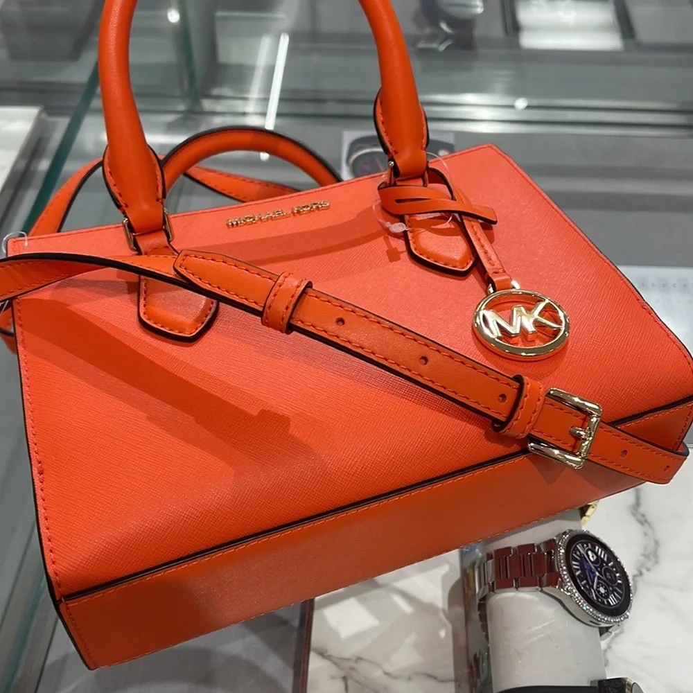 MICHAEL KORS Sheila Small Faux Saffiano Leather Satchel Poppy NWT